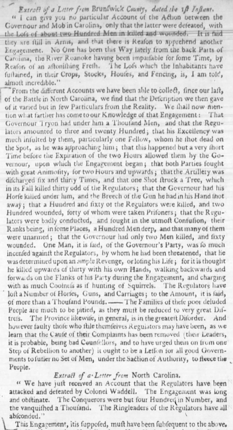 6 June 1771 - Letter from Brunswick (Regulators)