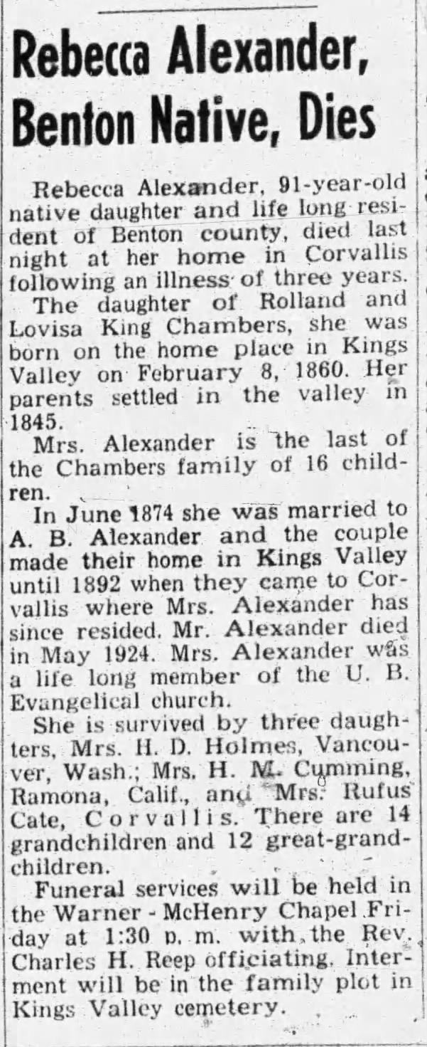 Rebecca Chambers Alexander obituary