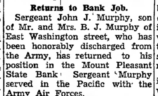 John J Murphy The Daily Courier
Connellsville, Pennsylvvania
4 Dec 1945
