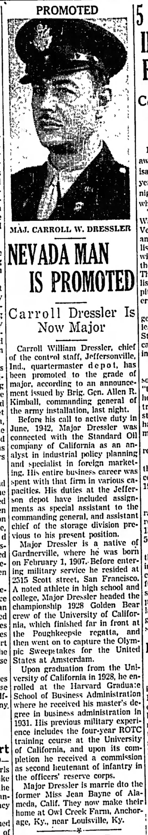 Carroll W Dressler - Promoted - Reno Nevada State Journal - 1944-1-8 Sat - Pg 14