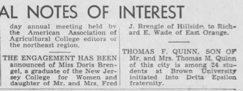 New Brunswick, NJ Home News 10 Apr 1947 - Engagement Wade-Brengel
