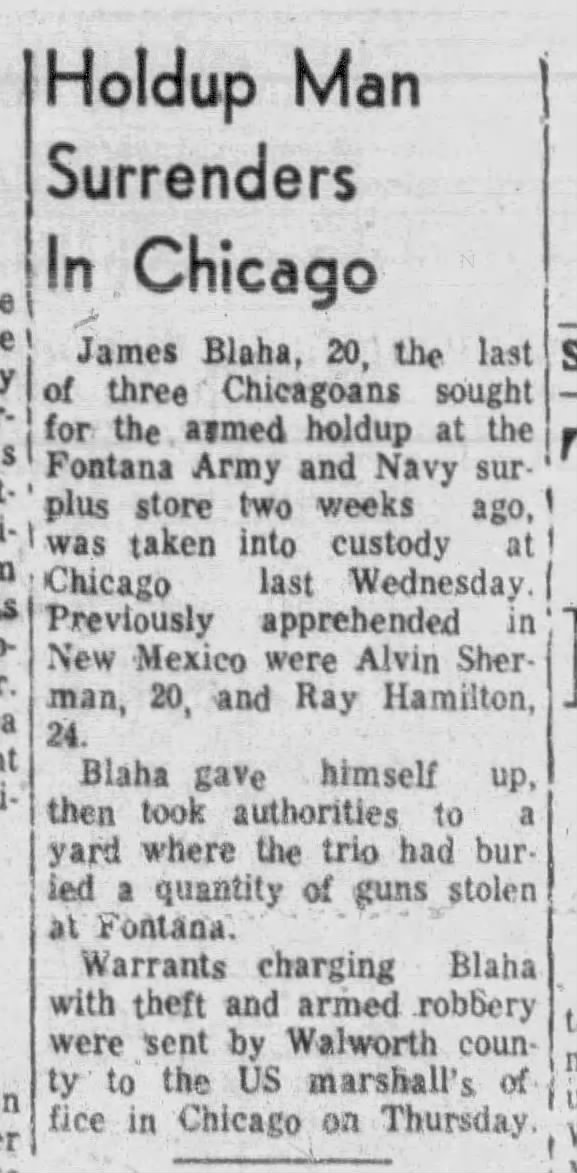 1960 James Blaha armed robbery in Chicago, IL