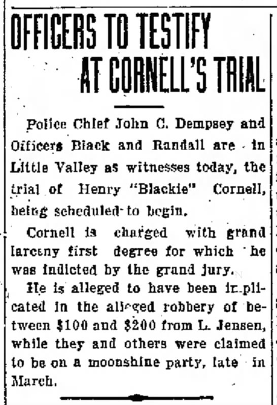 Officers to Testify at Cornell's Trial - Times Herald (Olean, New York) - 12 May 1922