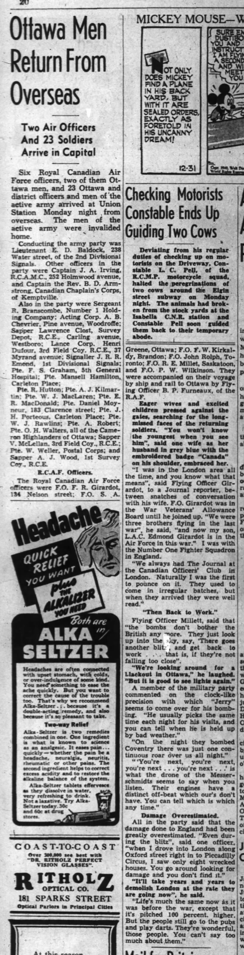 Ottawa Men Return From Overseas - The Ottawa Journal - 31 December 1940