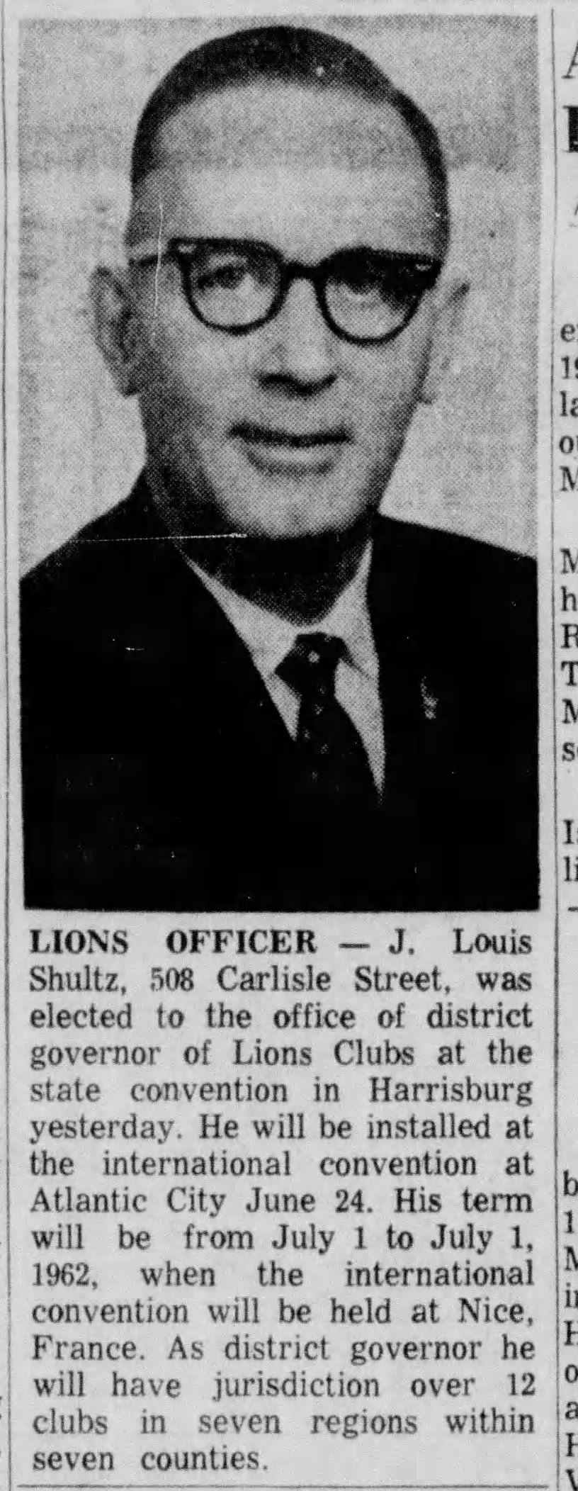 J. Louis Shultz, District Governor, Lions Club