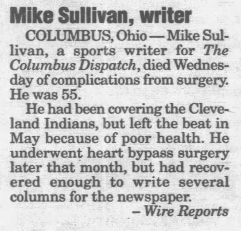 Mike Sullivan Death Announcement_Journal and Courier (Lafayette, IN), 28 Jul 2000