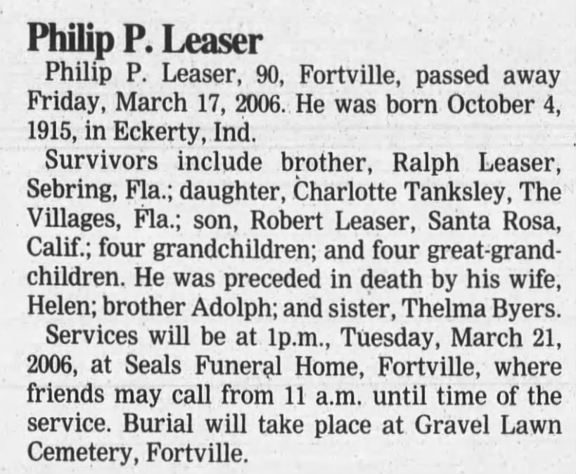 Obituary for Philip P. Leaser