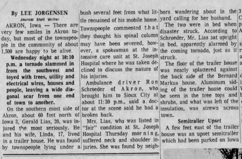 Sioux City Journal, Akron Tornado 1