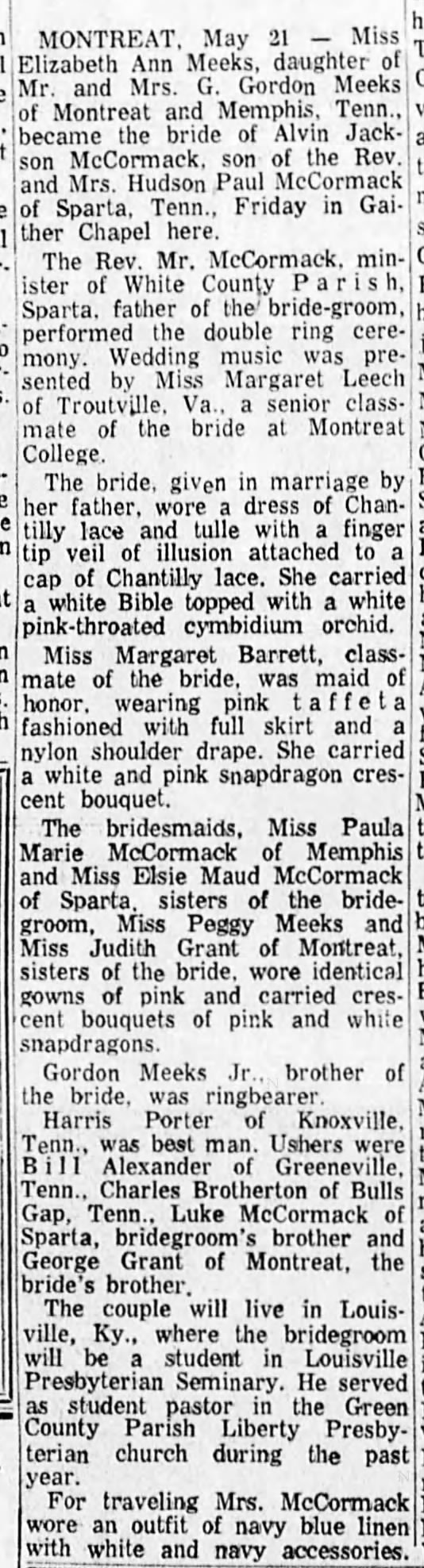 Margaret Jenkins played organ for classmate's wedding