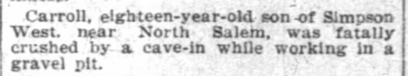 West_Simpson - Son Carroll Dies - Indianapolis News - 15 Aug 1896