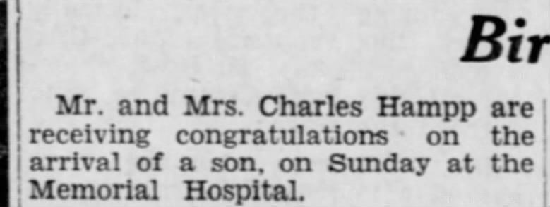 Birth of son to M/M Charles Hampp
