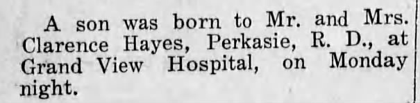 Mr. and Mrs. Clarence Hayes have son - The Central News, Perkasie PA, Thu 24 Nov 1938, pg 7