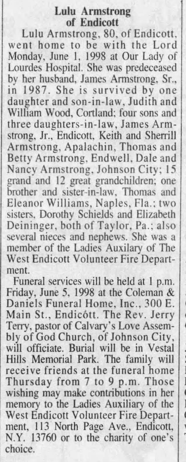 Obituary - Lulu Williams Armstrong