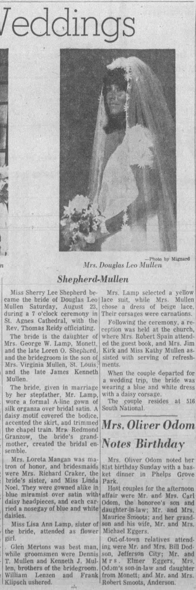 Marriage - Douglas Leo Mullen to Sherry Lee Shepherd