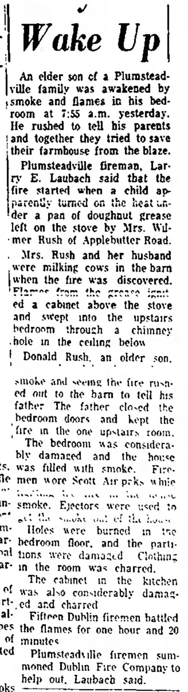M/M Wilmer Rush - fire at house 
Daily Intell. 21 Feb 1964 pg 1
