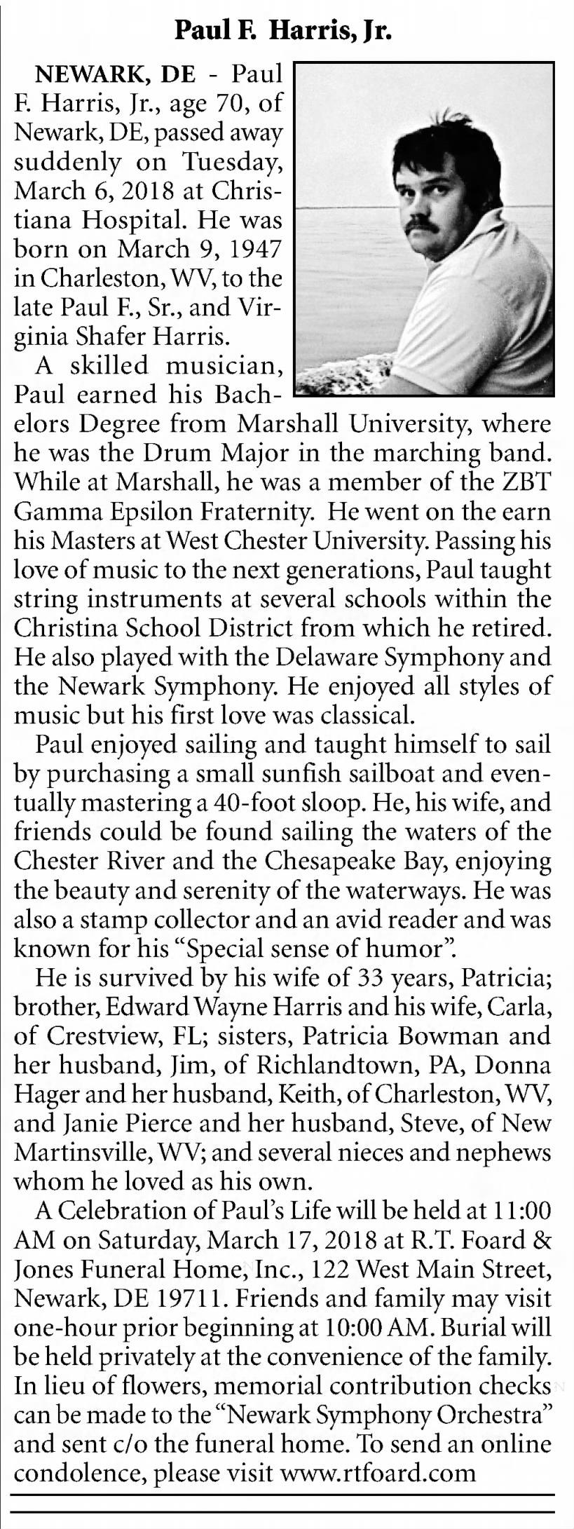 Obituary - Paul F. Harris, Jr.