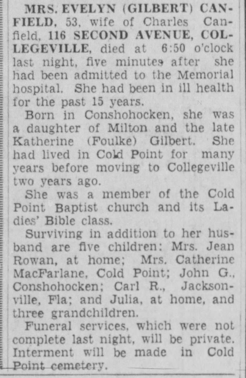 Obituary - Evelyn Gilbert Canfield