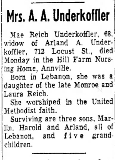 Mae Reich Underkoffler obituary