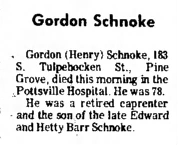 Schnoke, Gordon obituary 31 Jul 1976