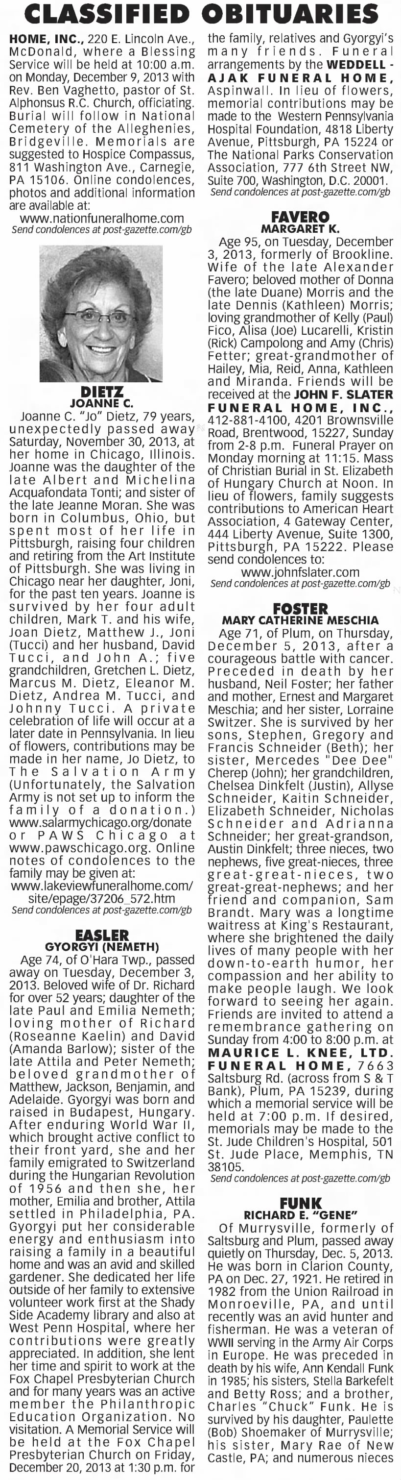 Obituary - Gyorgyi Nemeth Easler (near bottom of first column and top of 2nd column)