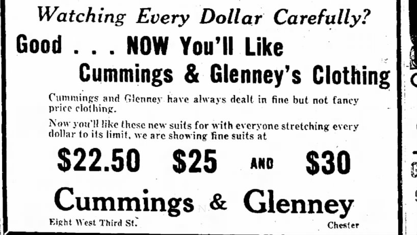 Cummings & Glenney ad 5/11/1934