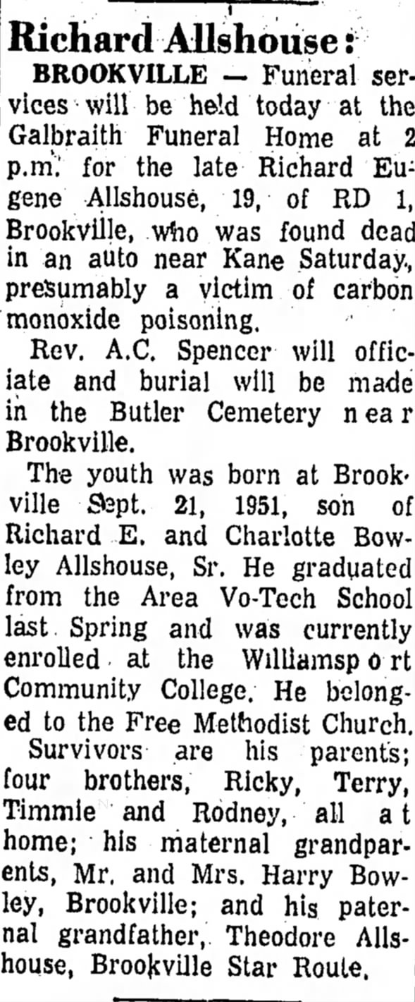 Obituary of Richard Eugene Allshouse