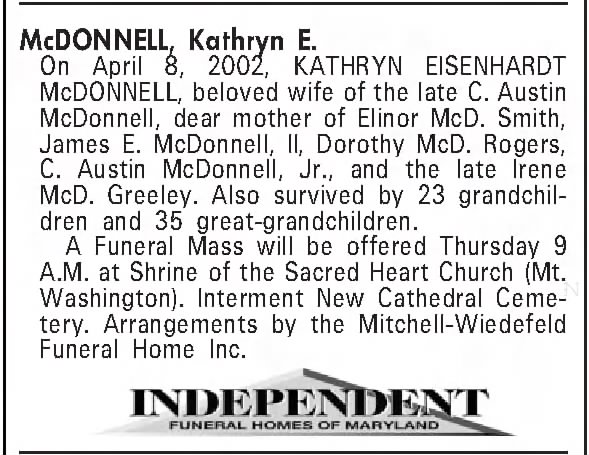 Obituary of Kathryn E. McDonnell