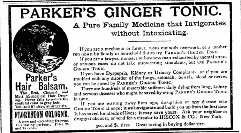 Ad for Parker's Ginger Tonic dated 27 Apr 1882