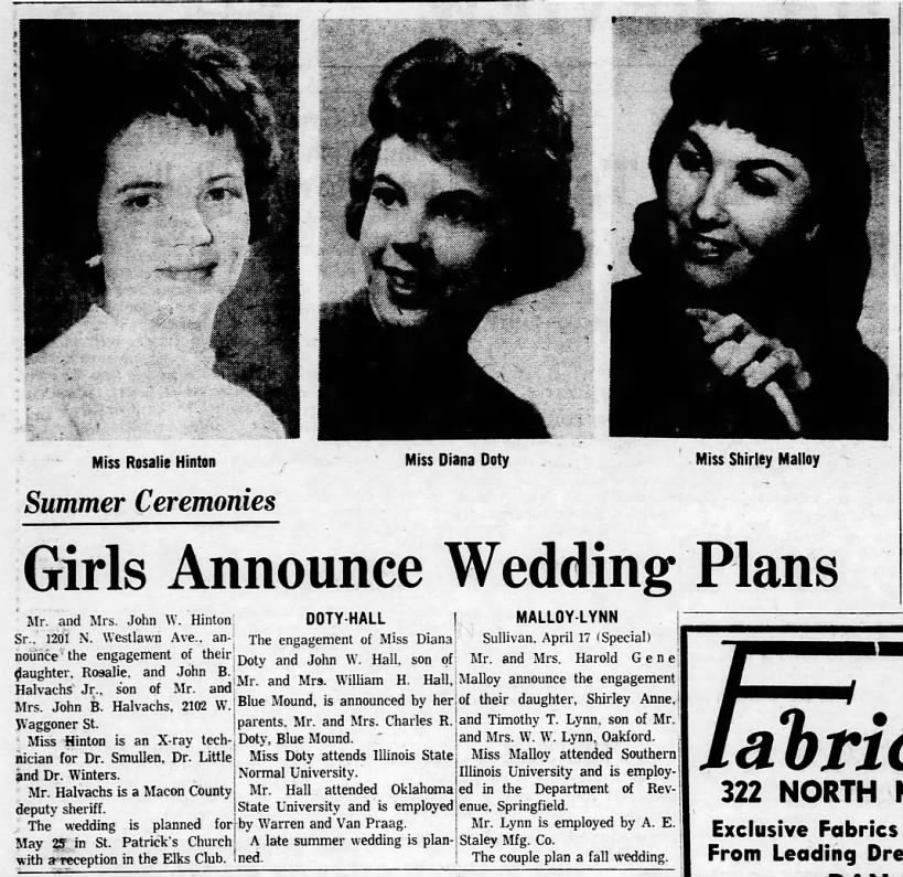 Shirley Malloy/Timothy Lynn wedding announcement