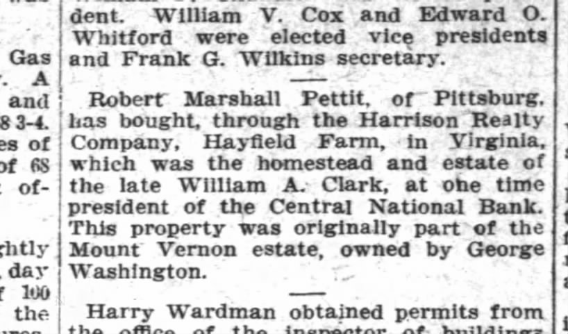Hayfield Farm purchase 9 Jan 1901