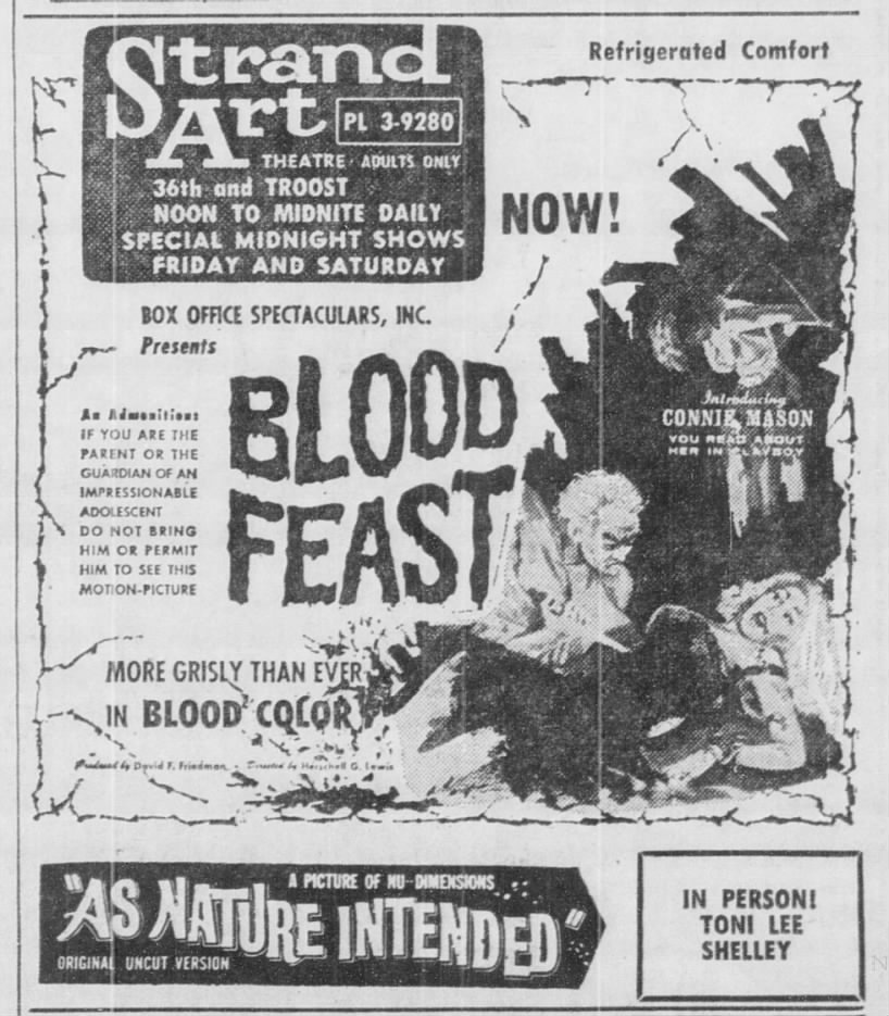 Blood Feast at Strand ad 8-21-64