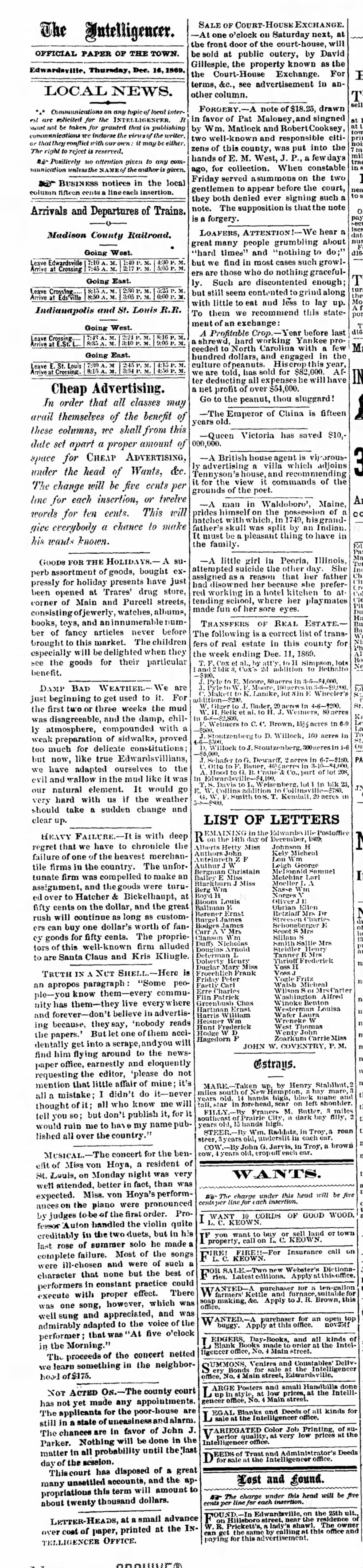 Edwardsville Inteligencer 1869 News about the Area