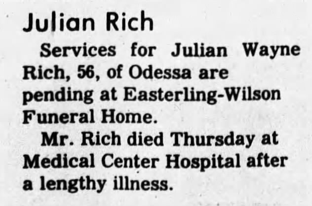 Obituary for Julian Wayne Rich