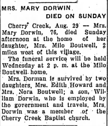 Mrs. Milo Boutwell mention Dunkirk (NY) Evening Observer 29 Aug 1933 page 5
