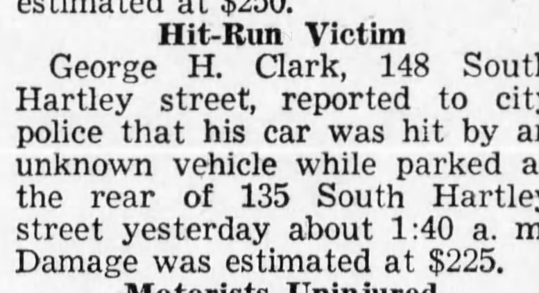 May 20,1957
Hit and run damage to car