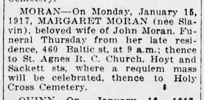 Margaret Slavin Obituary January 1917 - Brooklyn Daily Eagle