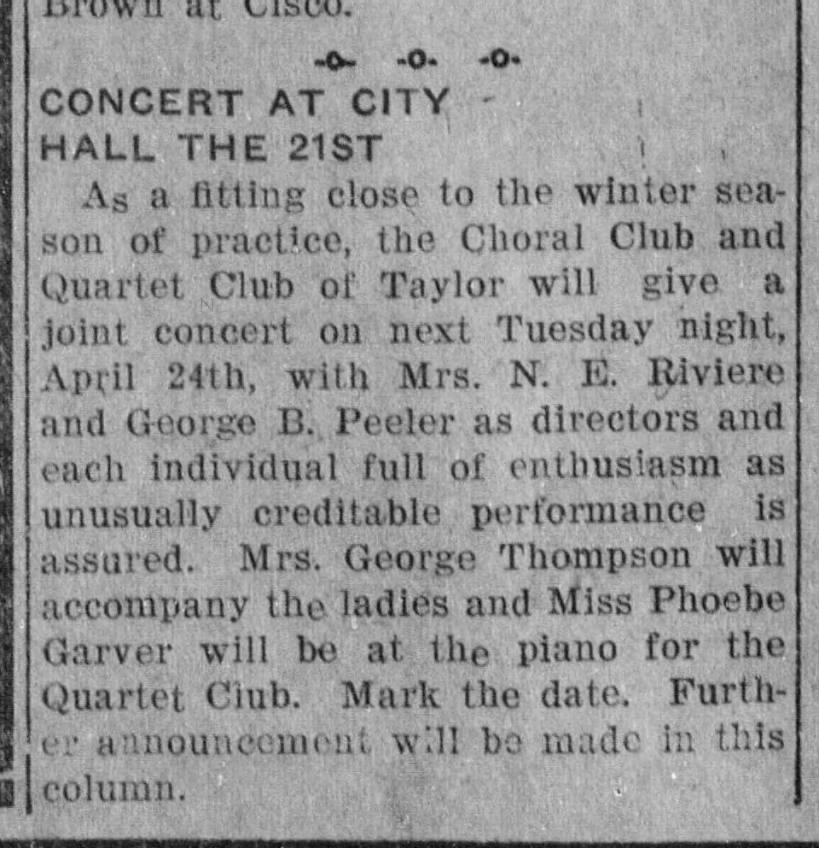 Quartet Club Performance Apr 17 1923