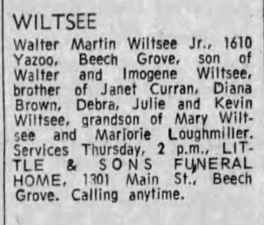Walter Wiltsee obituary - Indianapolis Star - April 14, 1976