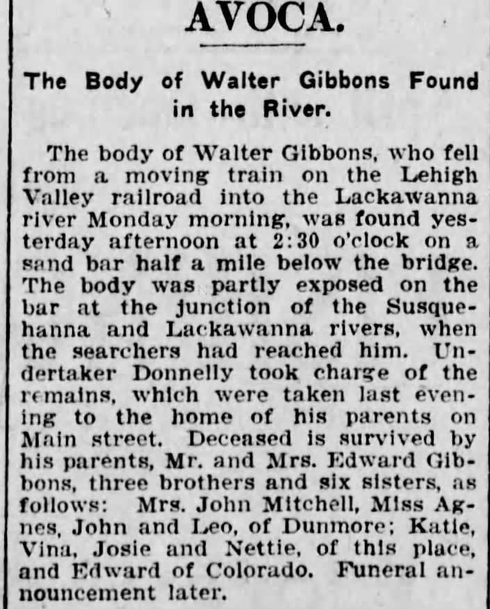 Walter Gibbons death, brother-in-law of JF Mitchell Jr