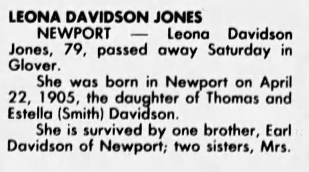 Obituary for LEONA DAVIDSON JONES (Aged 79)