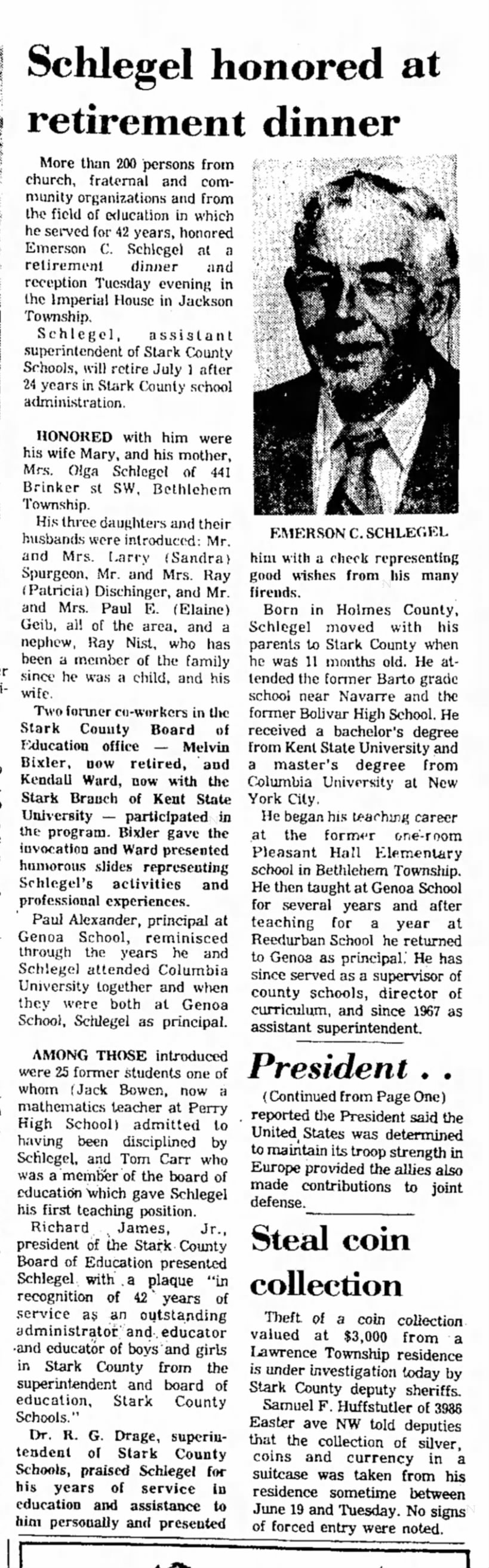 26 June 1974 Emmerson Schlegel - The Evening Independent - Massillon Ohio