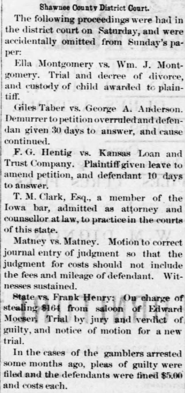 MATNEY vs. MATNEY, 23 SEP 1880, Tokeka, KS