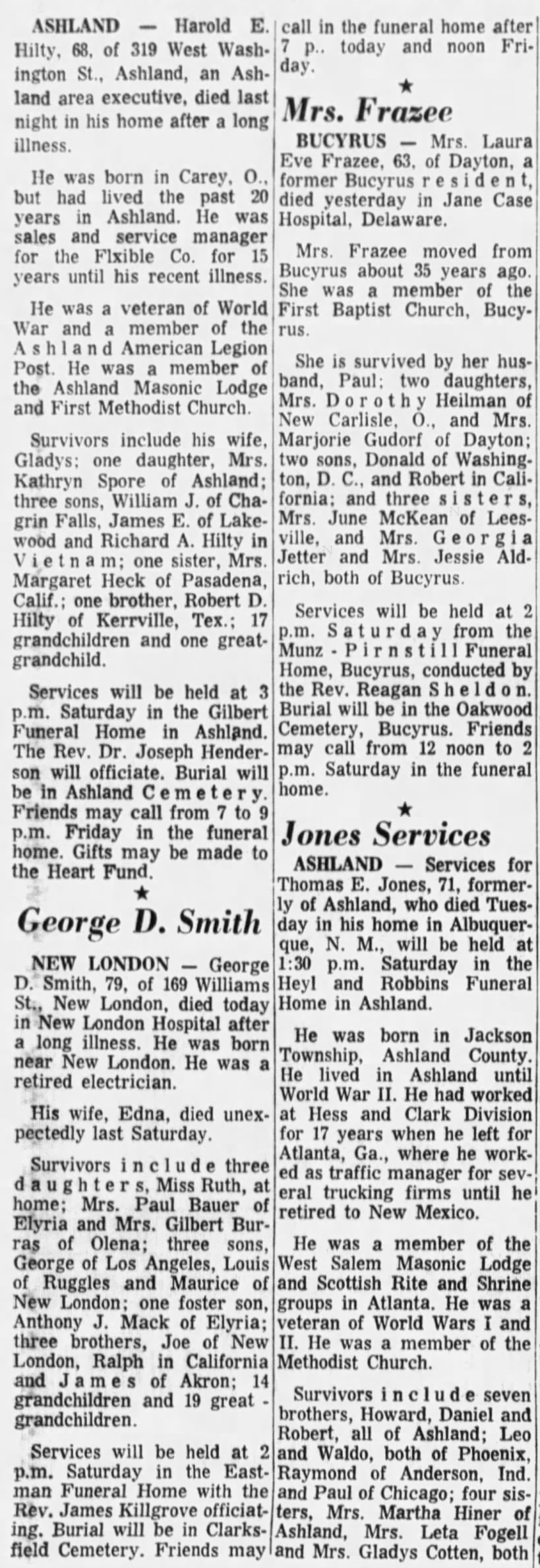 News-Journal (Mansfield,OH) 19 Oct 1967, Thu. p32
George D. Smith obit