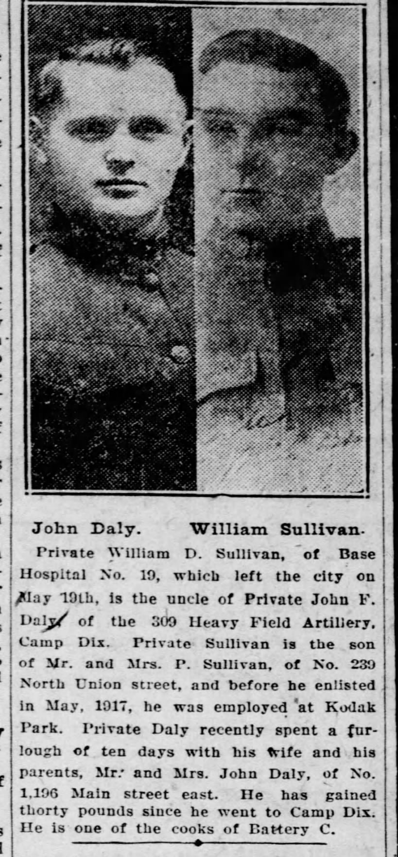 Furlough WWI
John Francis Daly
William D Sullivan (uncle of John Francis Daly)