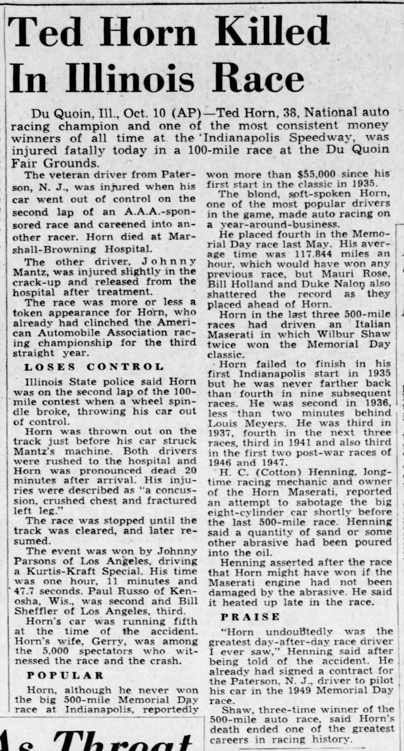 1948-10-11 -Ted Horn Killed at DuQuoin- Courier Journal page 12