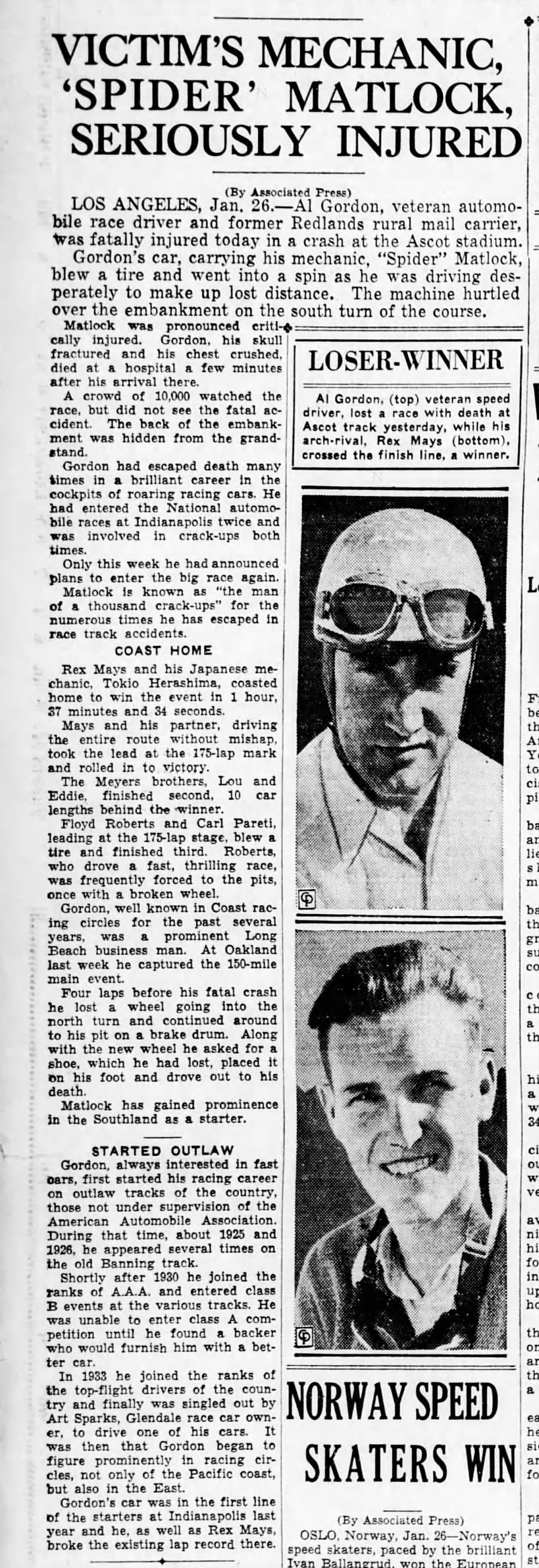 1936_01_27 -Ascot-Gordon Killed-AP Story- San Berdoo Sun pg 8