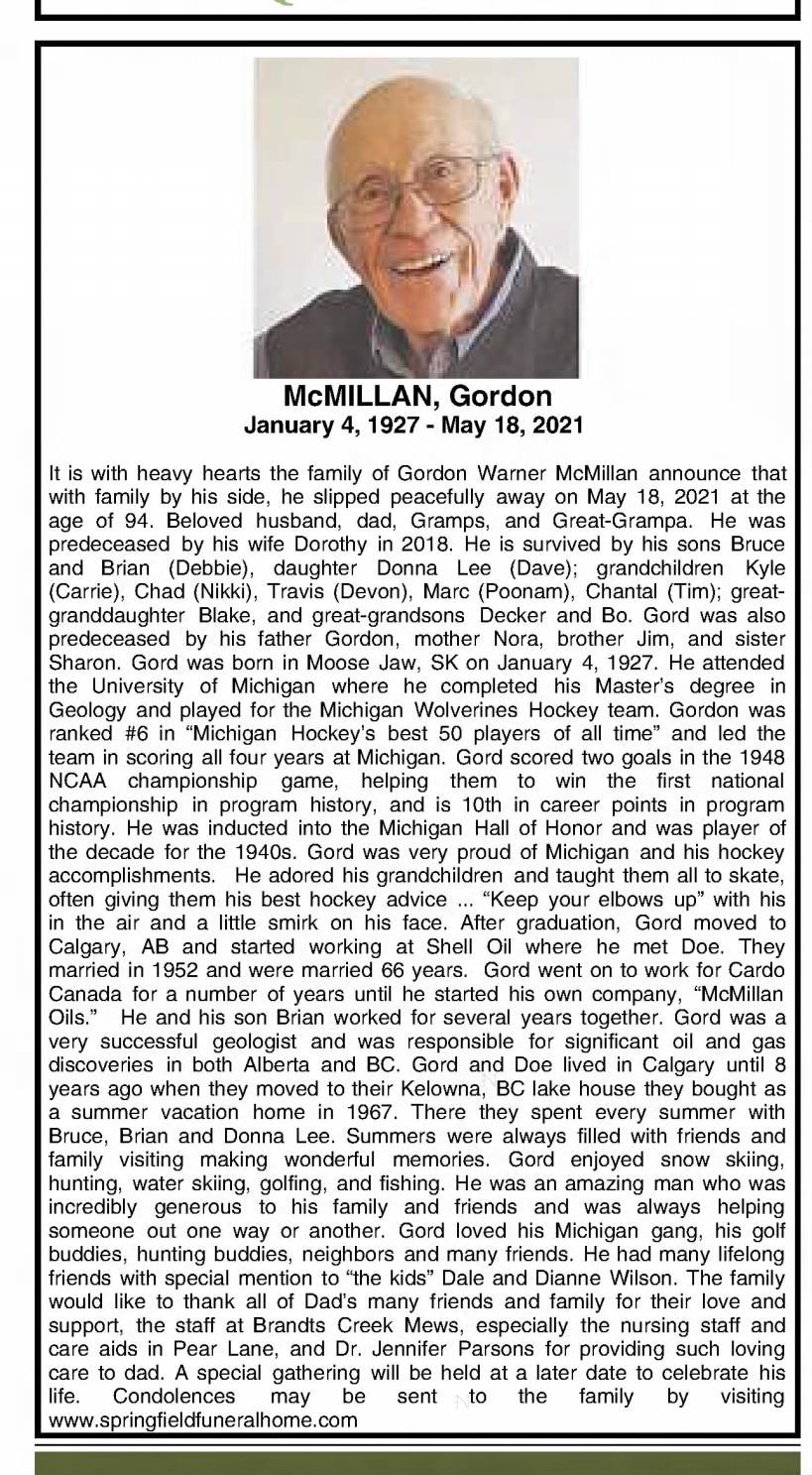 Obituary for Gordon Warner McMILLAN