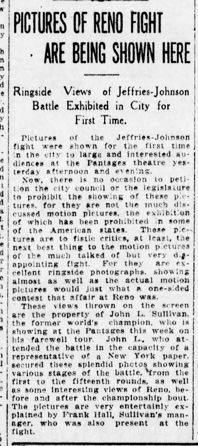 John L shows Reno photos at Pantages 15Sept1910