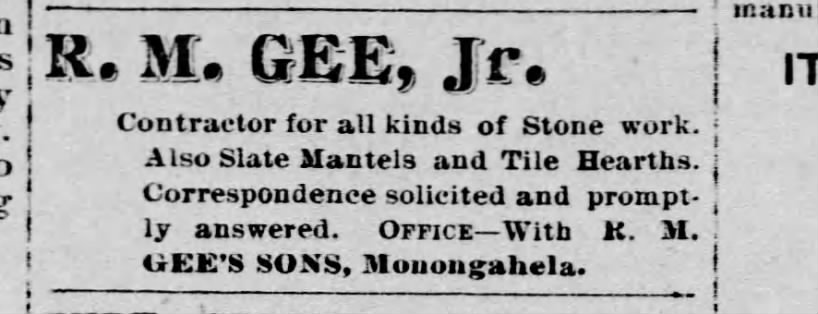 Ad for RM Gee JR. doing stone work.