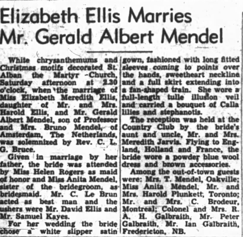 Gerald Albert Mendel wedding